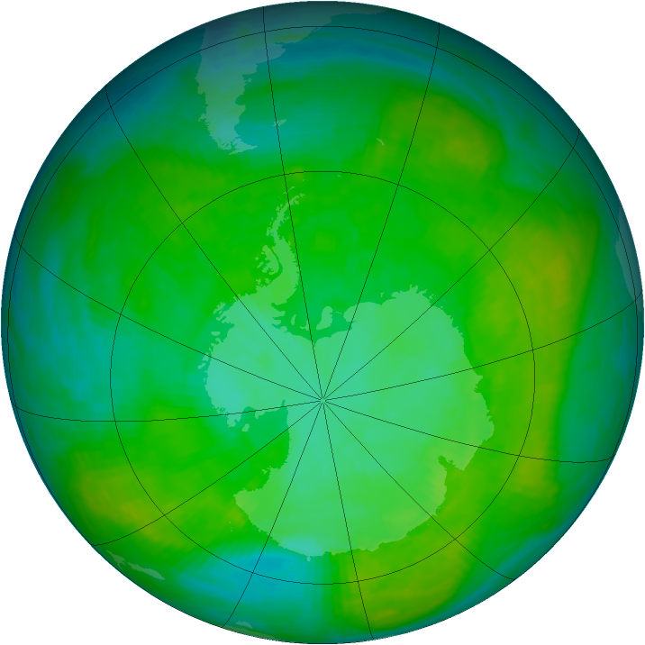 Antarctic ozone map for 01 January 1984